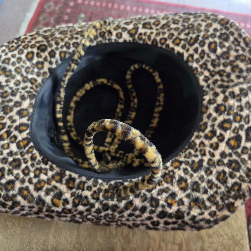 Wide Brim Leopard Print Hat with Secure Chin Strap Earthy Fall Colors
